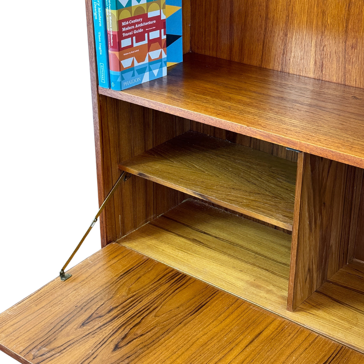Teak Bookcase with Dropdown Bar