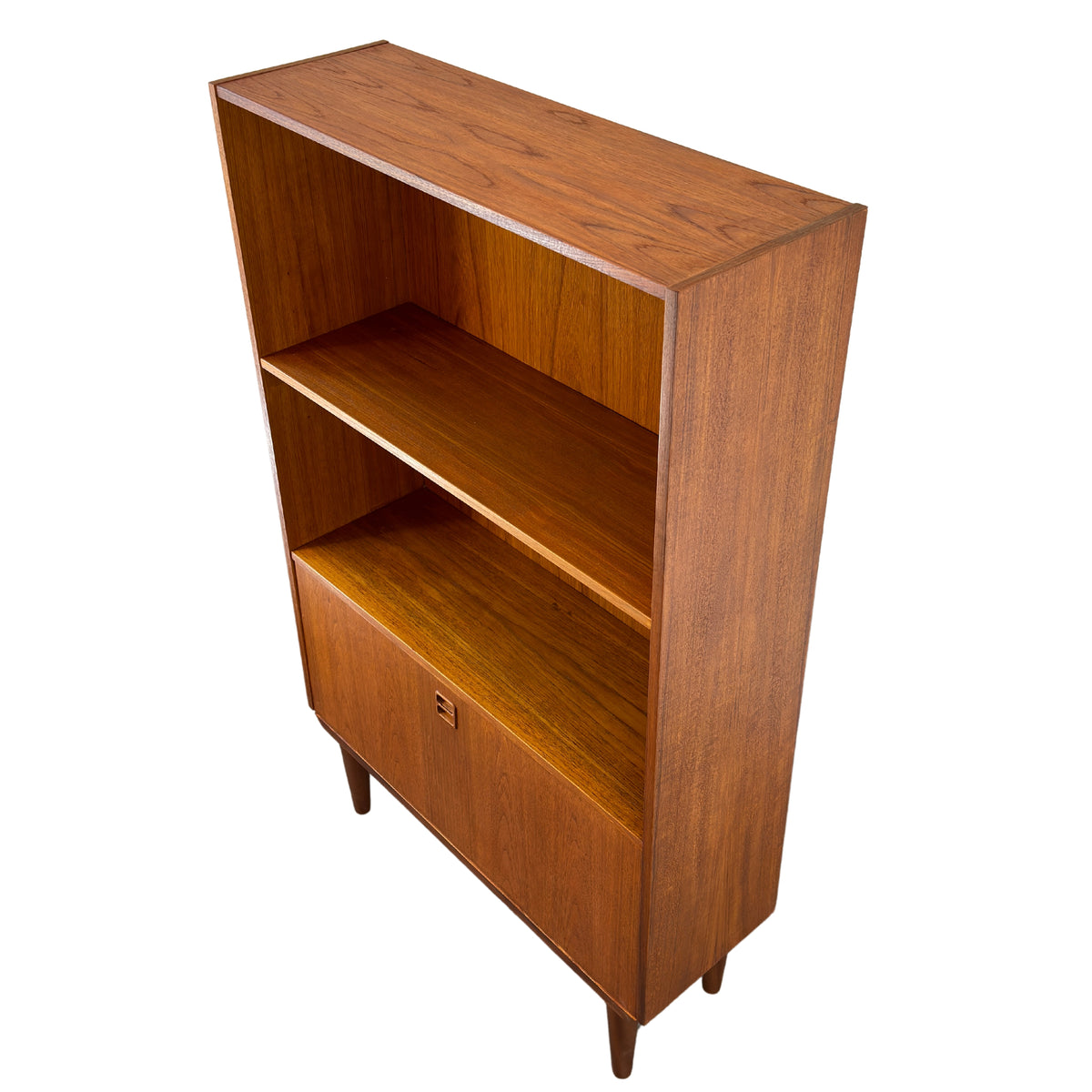 Teak Bookcase with Dropdown Bar