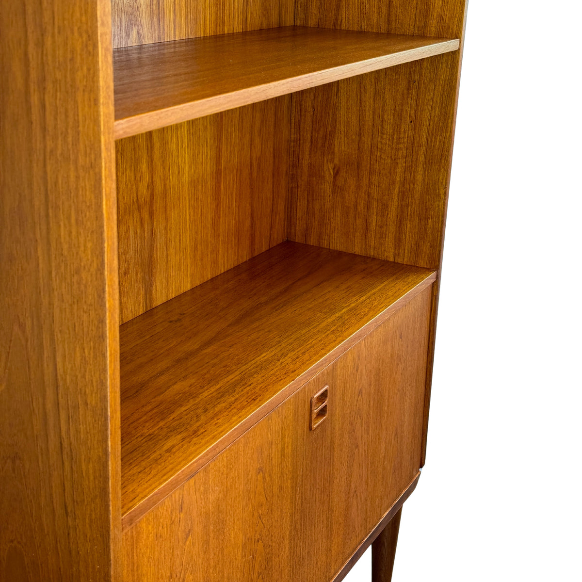 Teak Bookcase with Dropdown Bar