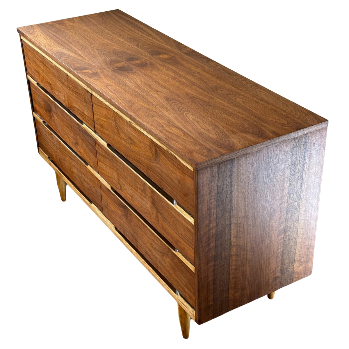 Walnut and Ash Six Drawer Dresser