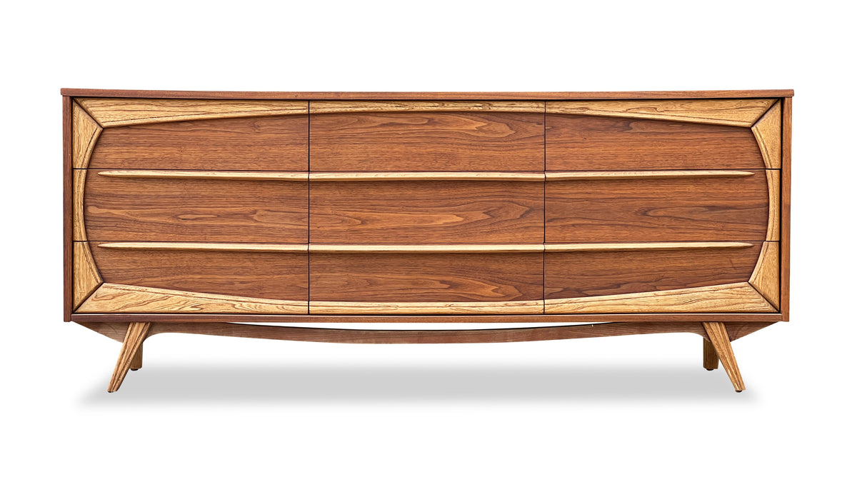 Walnut and Ash Nine Drawer Dresser