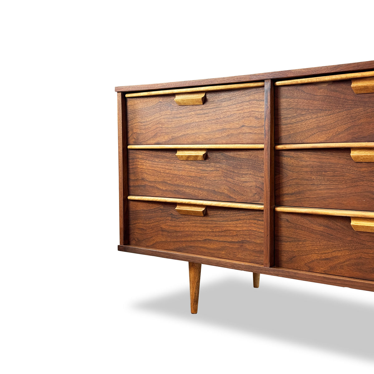 Walnut and Maple Nine Drawer Dresser