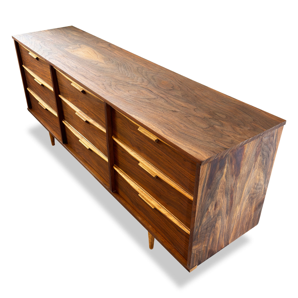 Walnut and Maple Nine Drawer Dresser