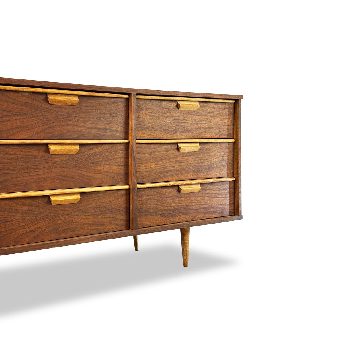 Walnut and Maple Nine Drawer Dresser