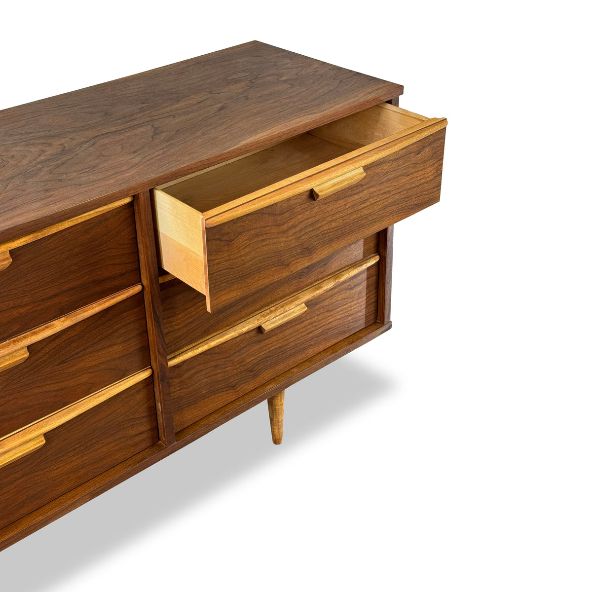 Walnut and Maple Nine Drawer Dresser