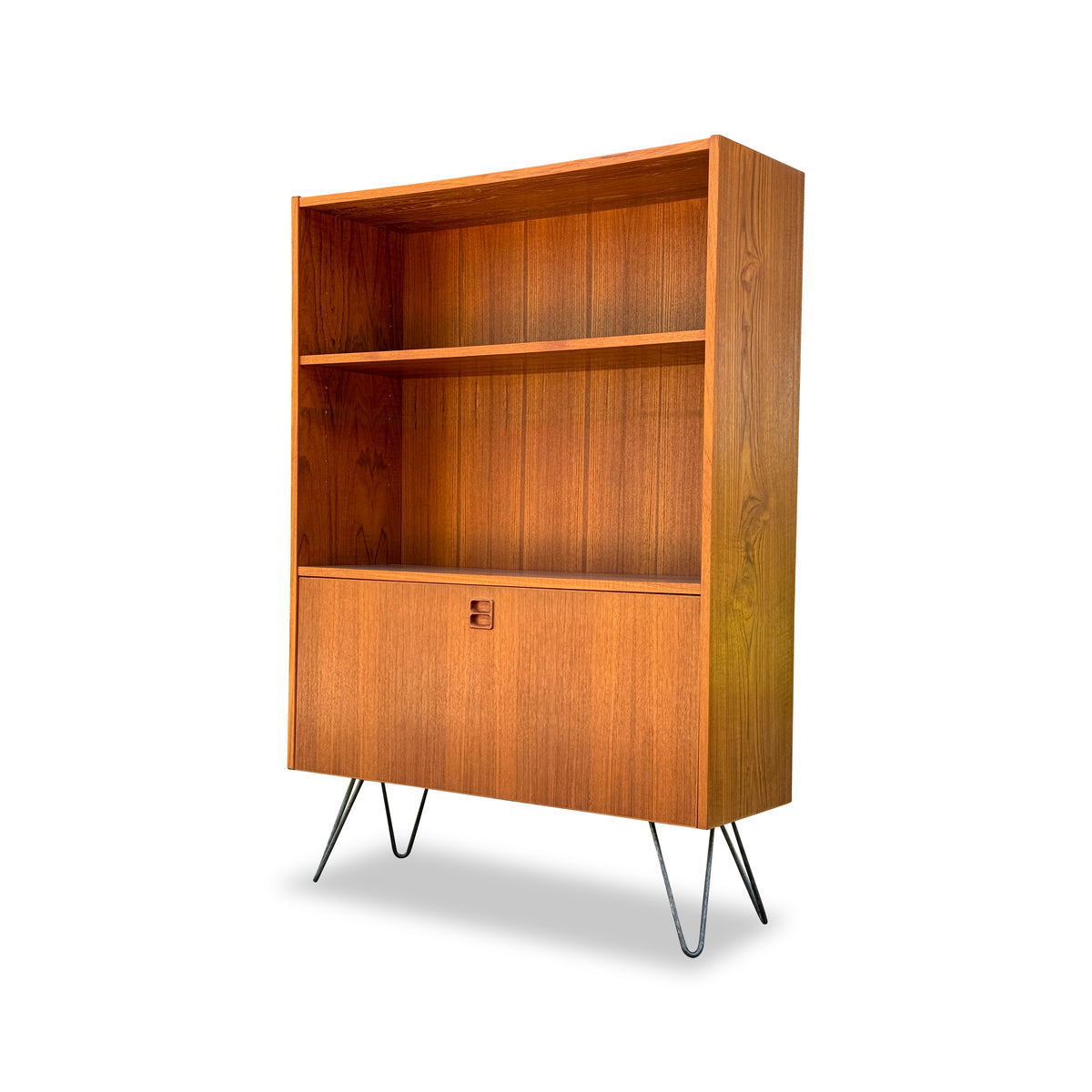 Teak Bookcase with Drop Down Bar