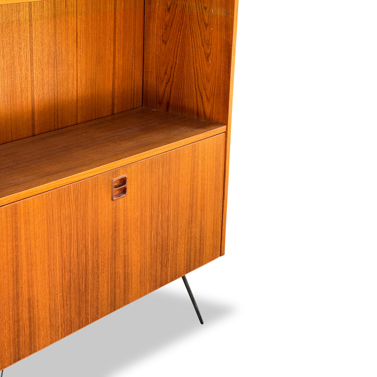 Teak Bookcase with Drop Down Bar