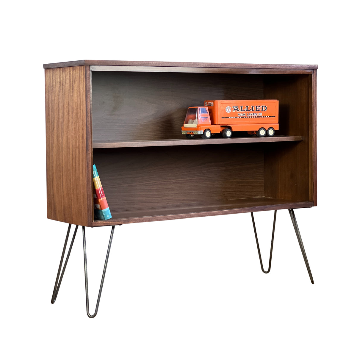 Walnut Bookcase on Hairpin Legs