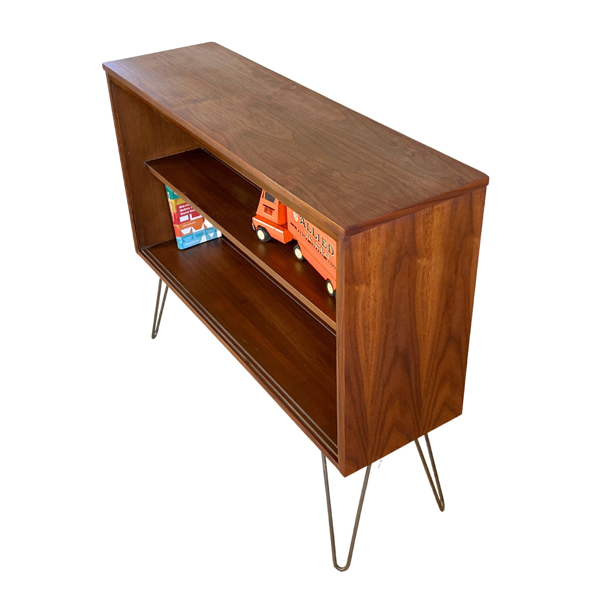Walnut Bookcase on Hairpin Legs