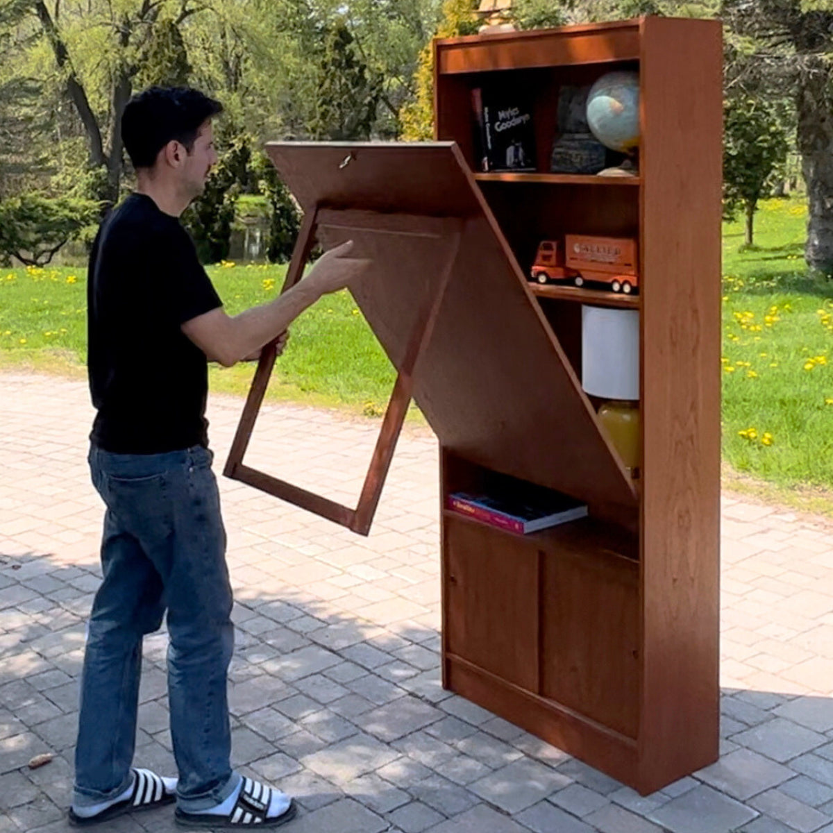 Teak Shelving with Drop Down Table