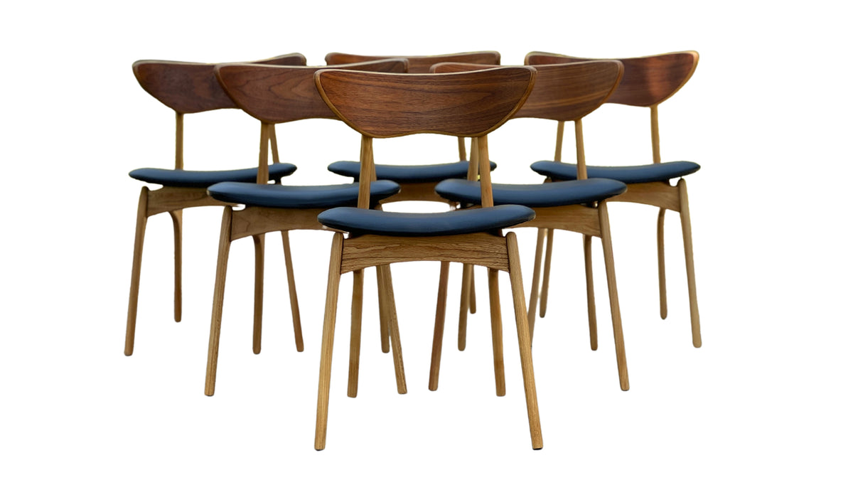 Set of Six Walnut and Elm Dining Chairs by Deilcraft