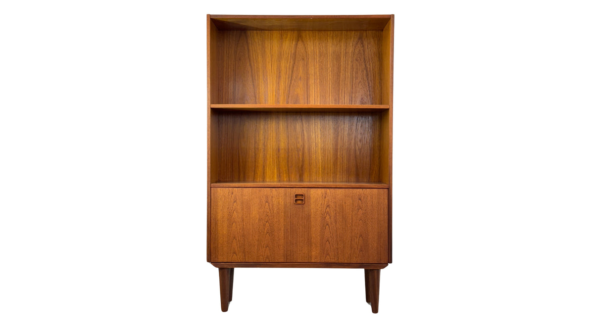 Teak Bookcase with Dropdown Bar