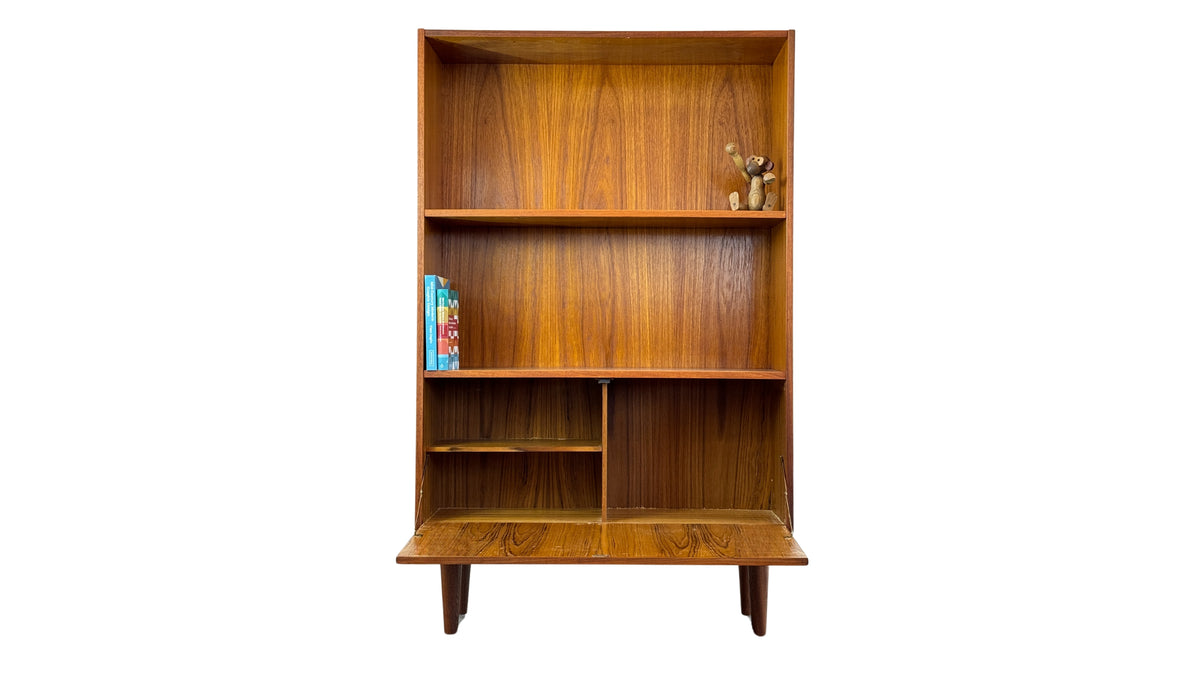 Teak Bookcase with Dropdown Bar