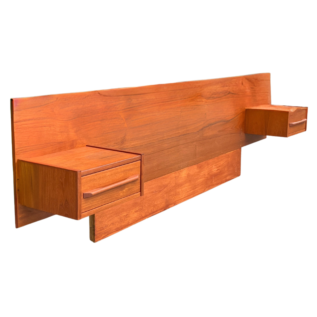 Teak Headboard with Floating Nightstands