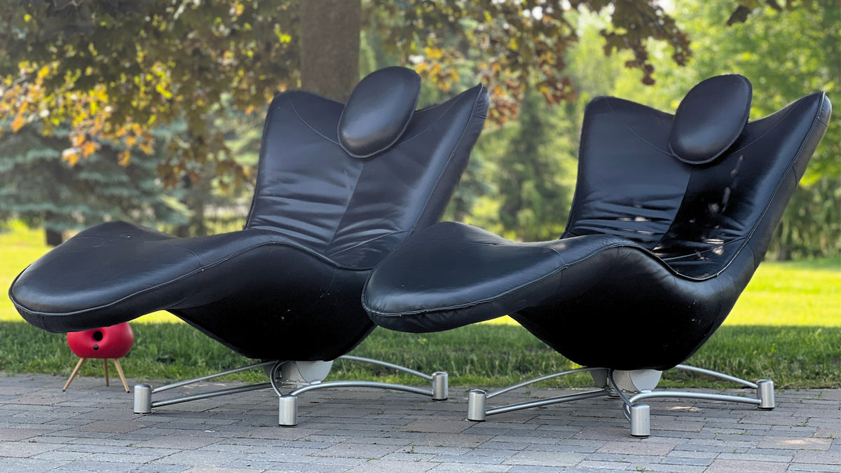 Pair of Black Leatherette Lounge Chairs