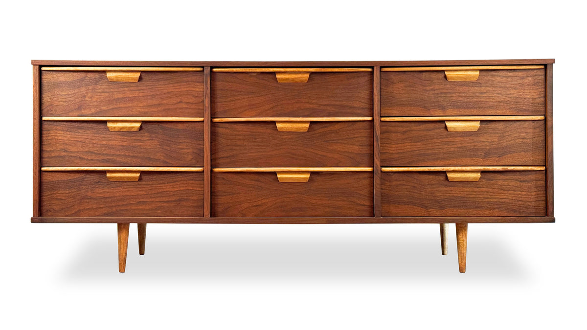 Walnut and Maple Nine Drawer Dresser