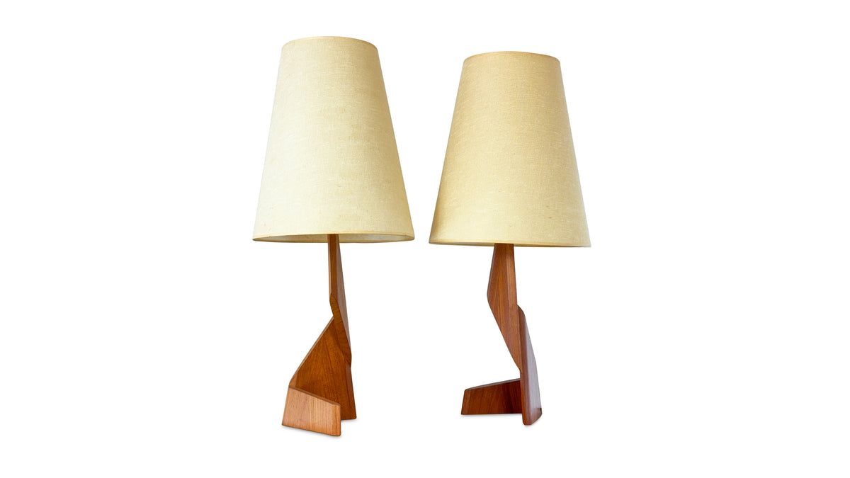 Pair of Teak Zig Zag Lamps