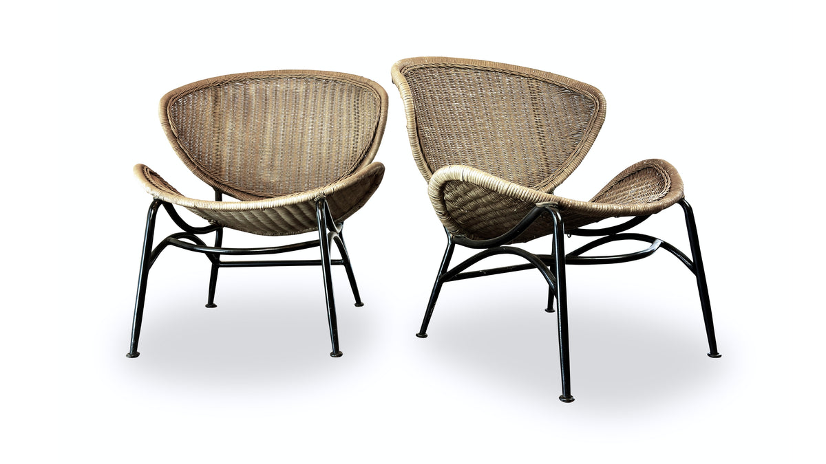 Wicker Clam Shell Chairs in the Style of Salterini