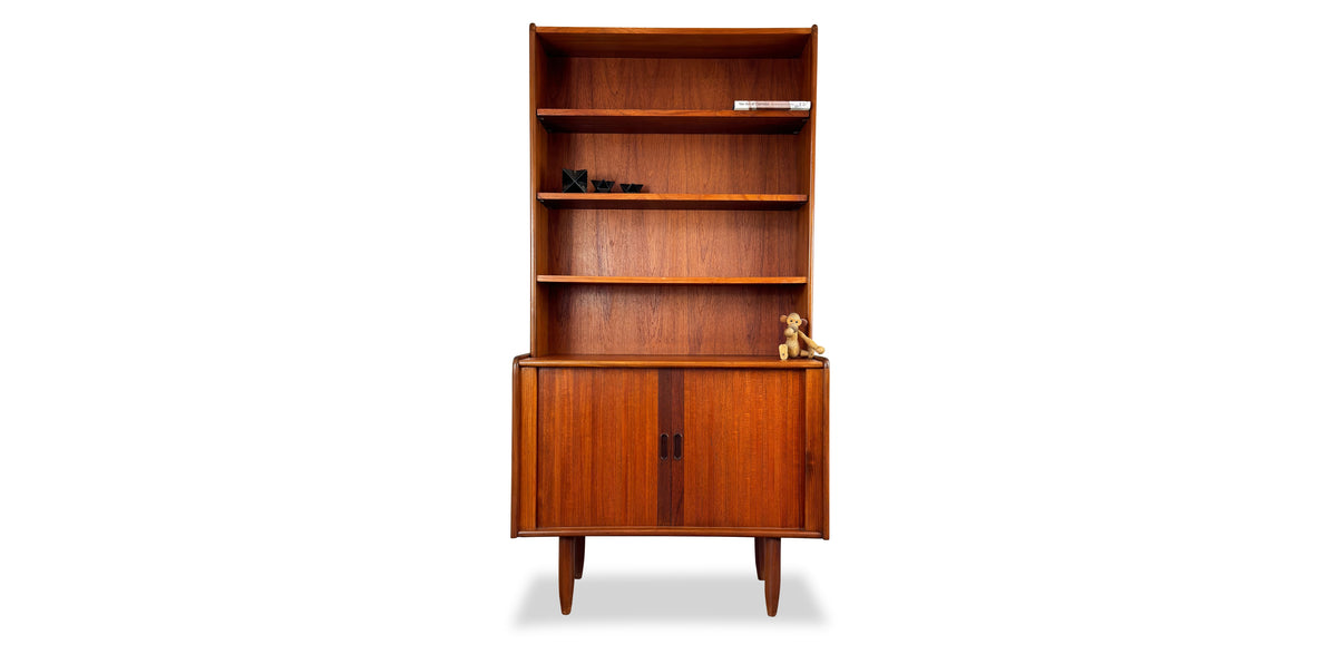 Teak Bookcase with Tambour Doors