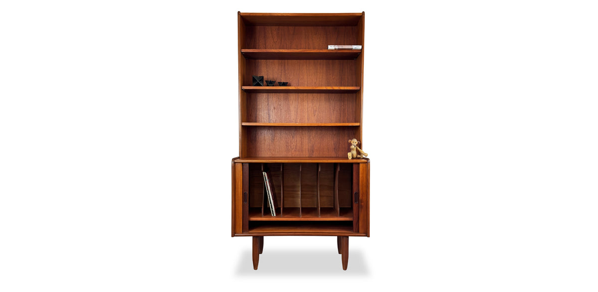 Teak Bookcase with Tambour Doors