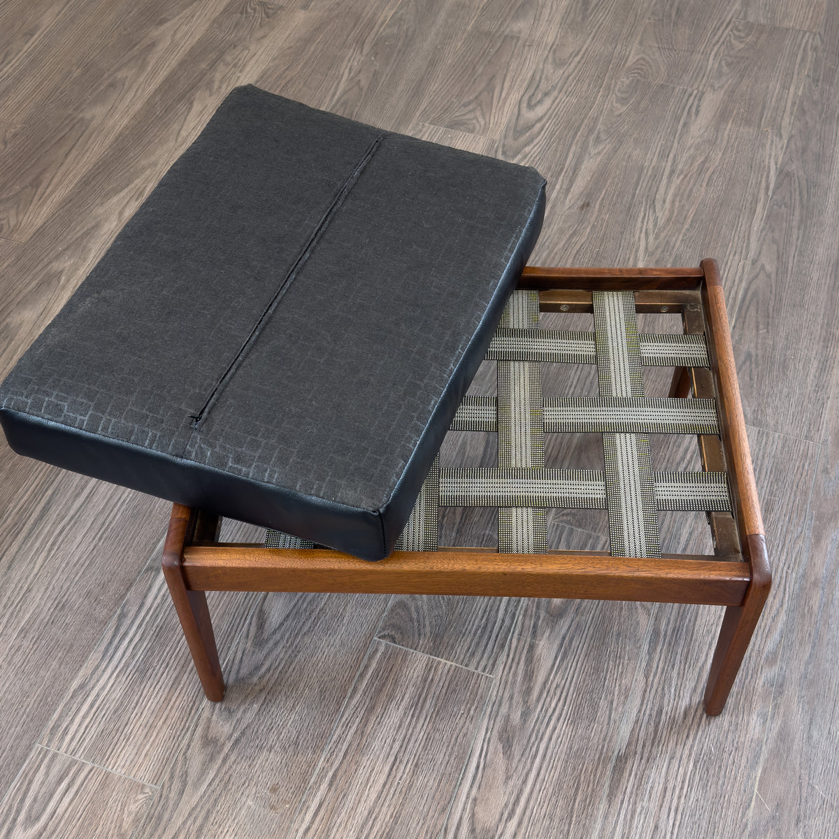 Teak and Leather Footstool
