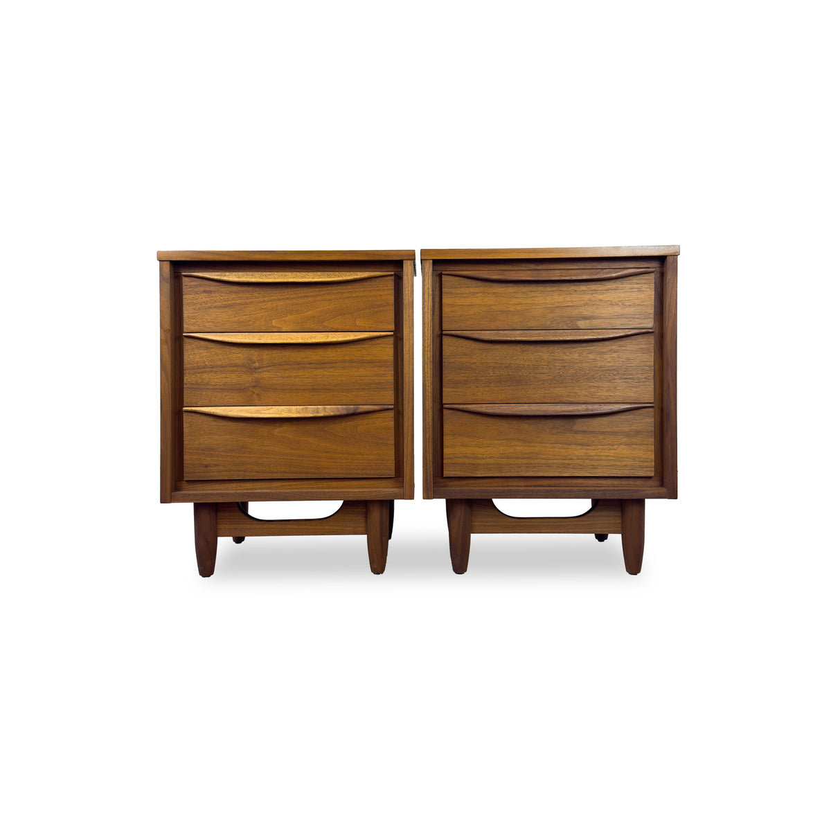 Walnut Three Drawer Nightstands