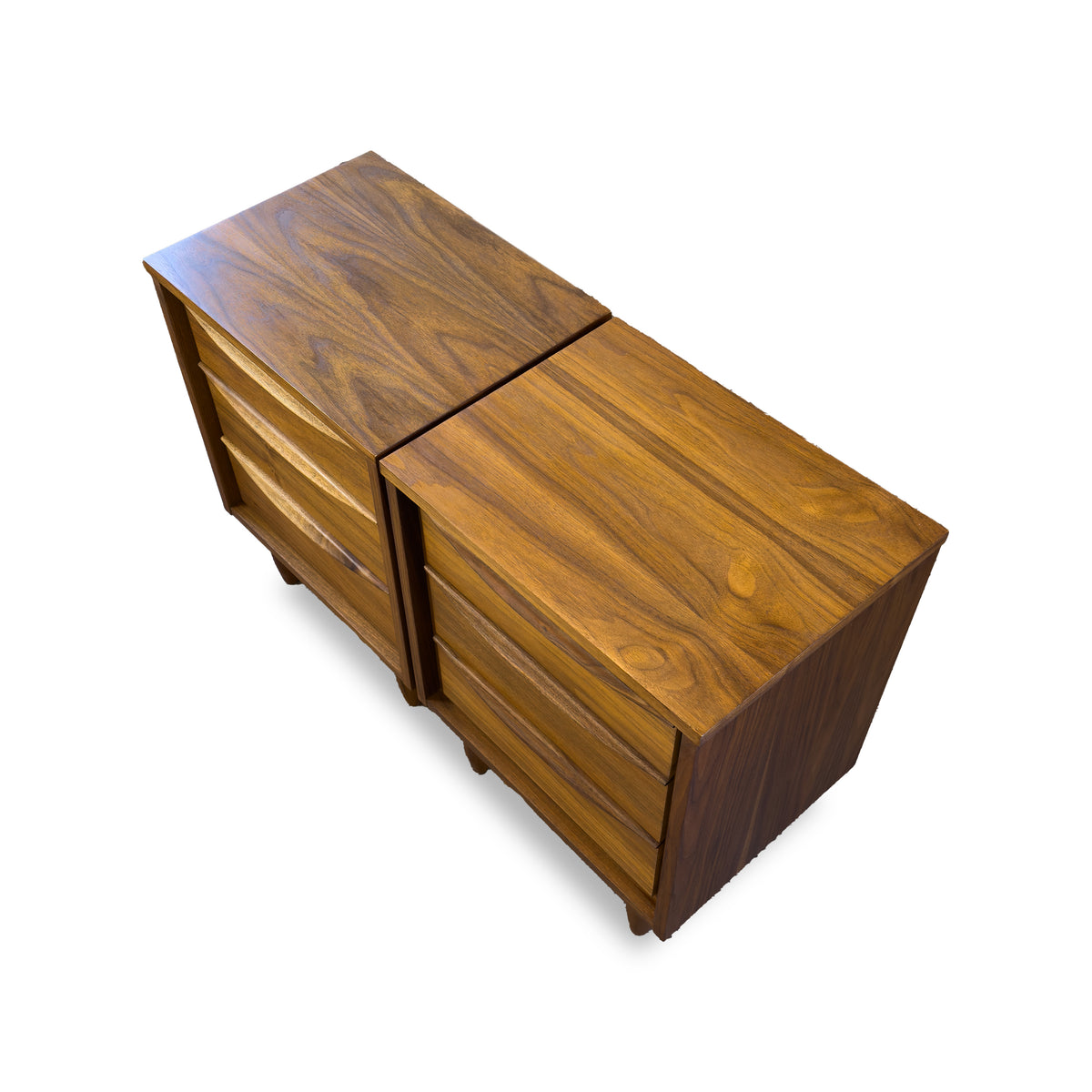 Walnut Three Drawer Nightstands