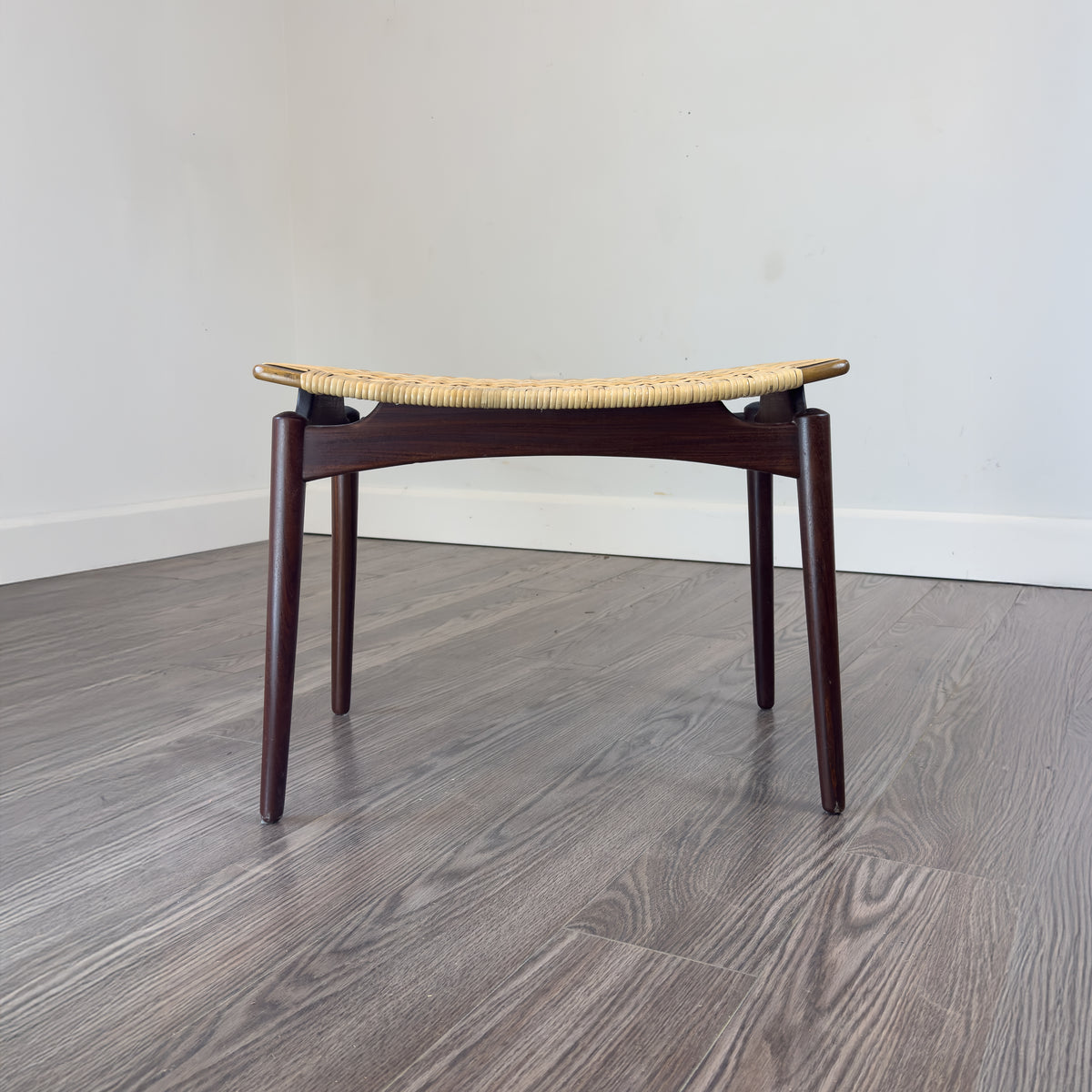 Teak and Rattan Footstool by Ølholm Møbelfabrik
