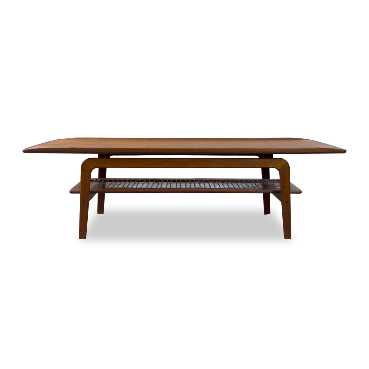 Teak Coffee Table with Woven Shelf