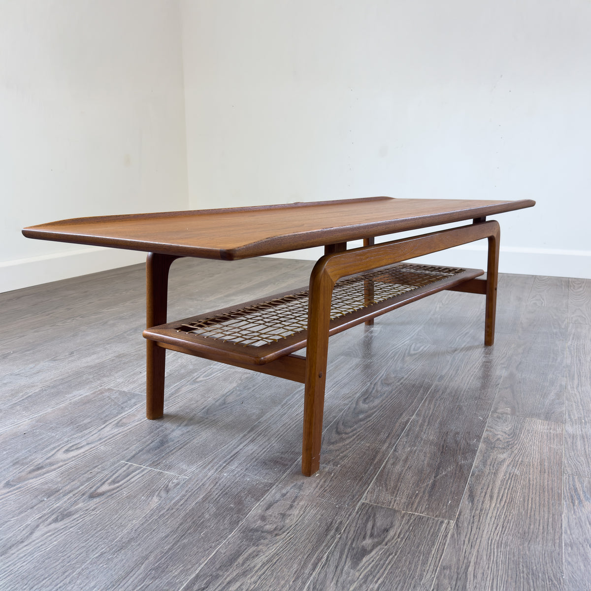 Teak Coffee Table with Woven Shelf