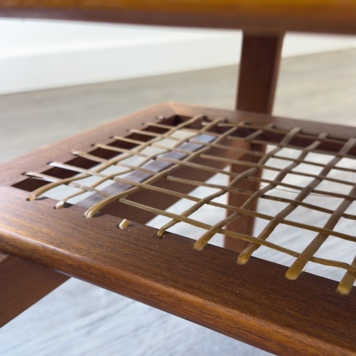 Teak Coffee Table with Woven Shelf