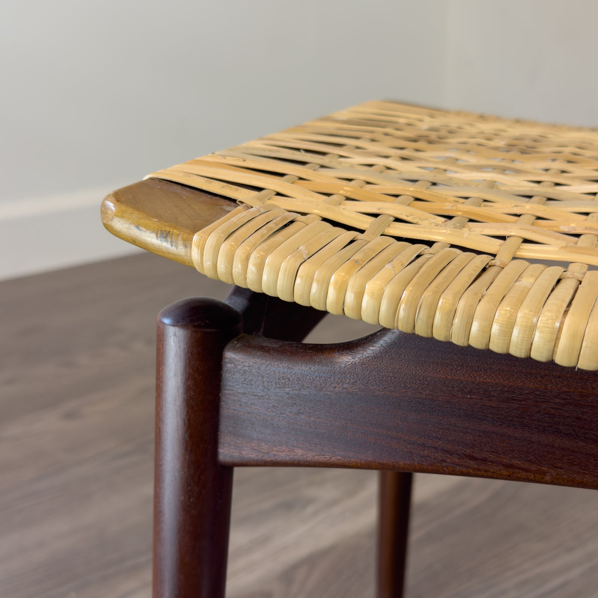 Teak and Rattan Footstool by Ølholm Møbelfabrik