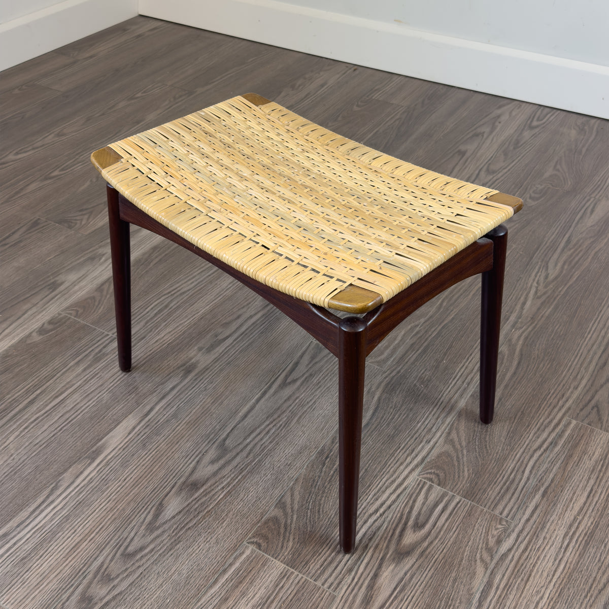 Teak and Rattan Footstool by Ølholm Møbelfabrik