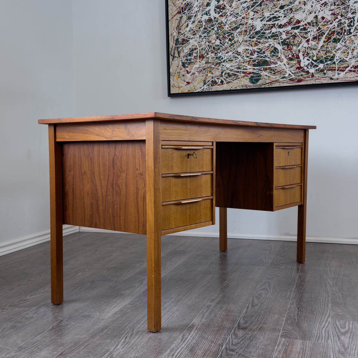 Teak Six Drawer Desk