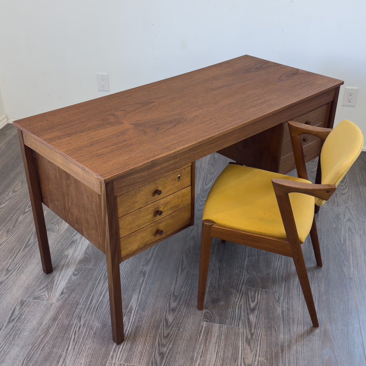 Teak Six Drawer Desk