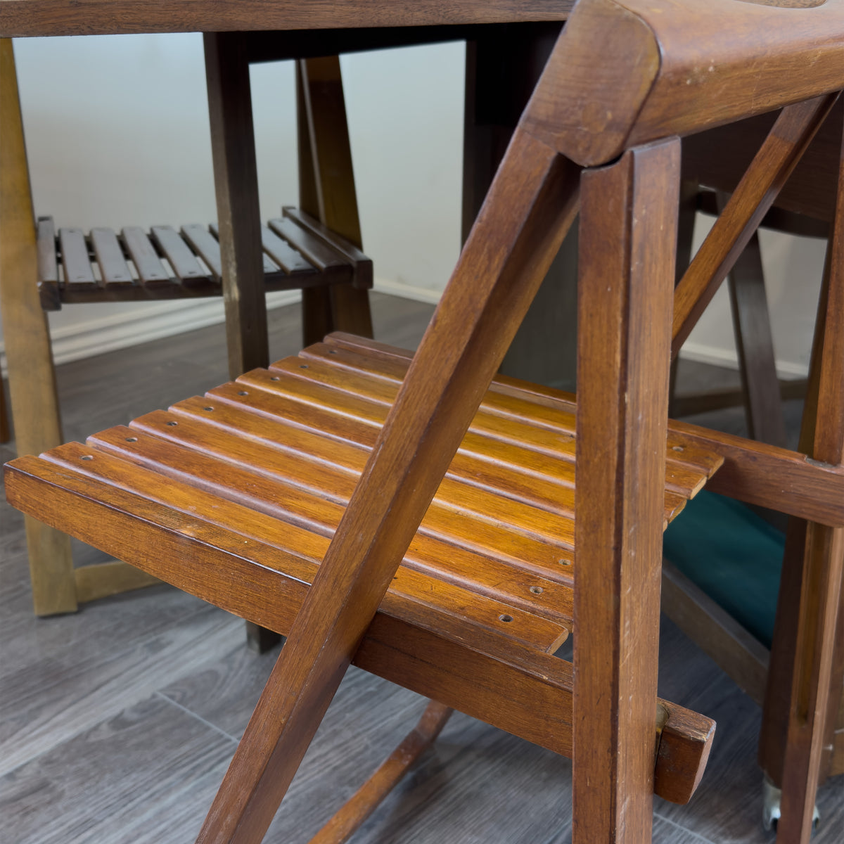 Walnut Folding Table and Chairs