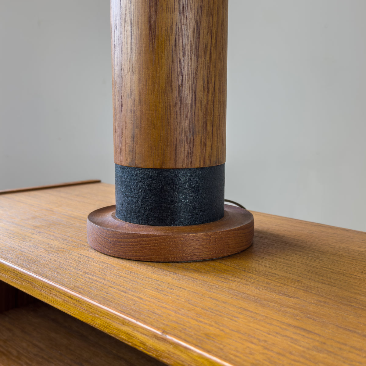 Pair of Teak and Leatherette Lamps