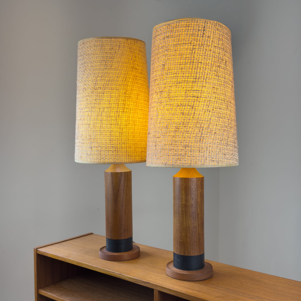 Pair of Teak and Leatherette Lamps