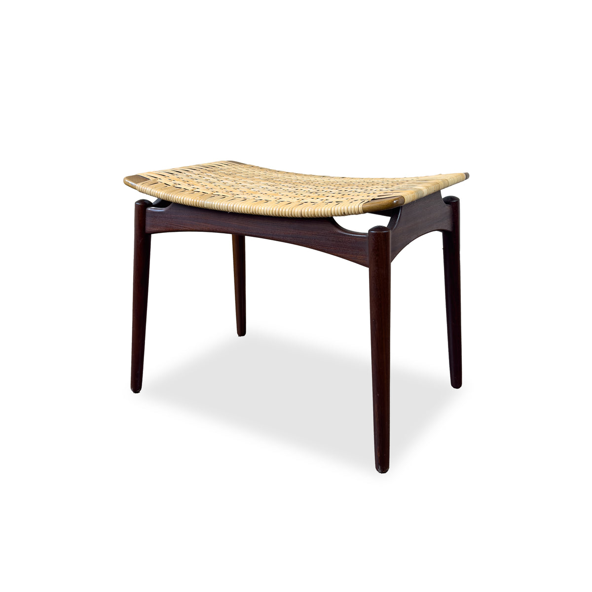 Teak and Rattan Footstool by Ølholm Møbelfabrik