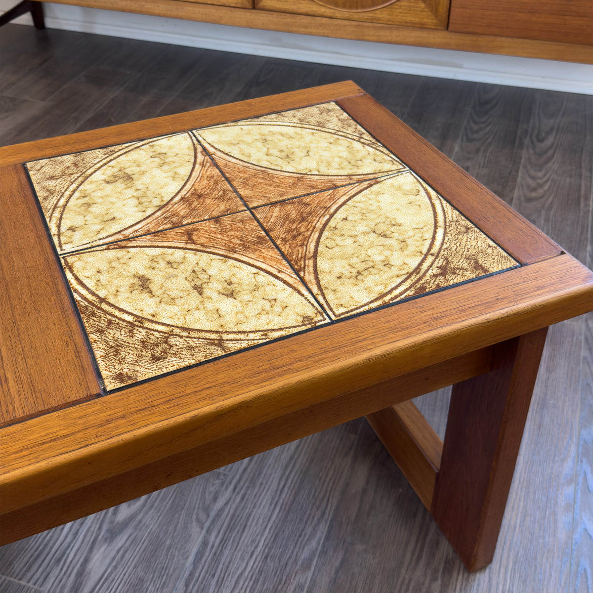 Teak Side Table with Tile Inlay