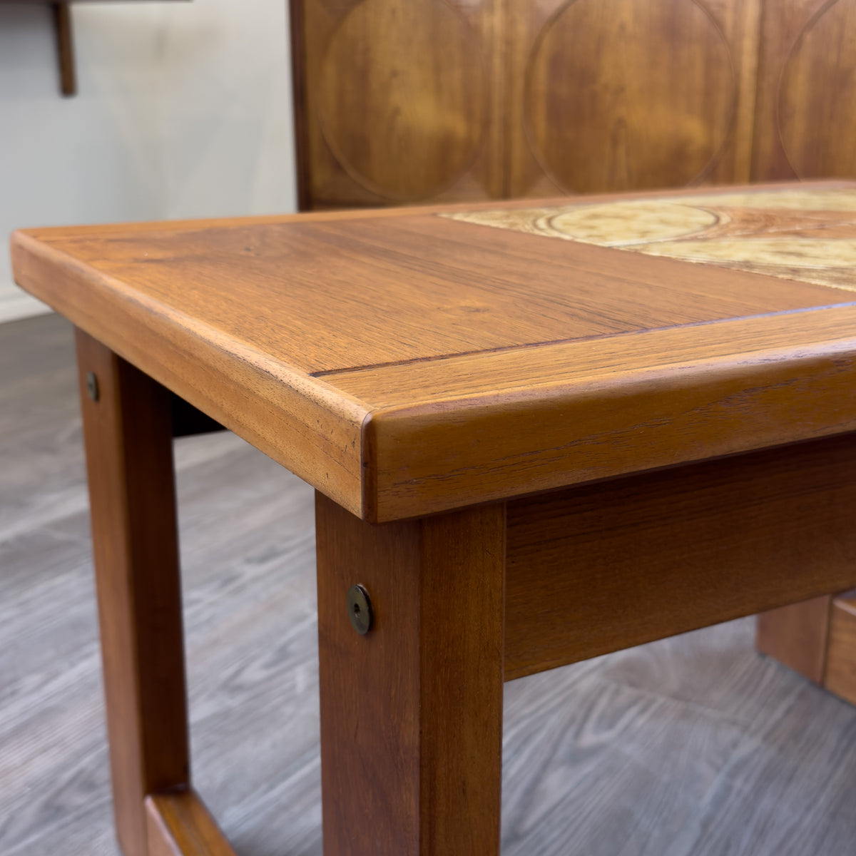 Teak Side Table with Tile Inlay