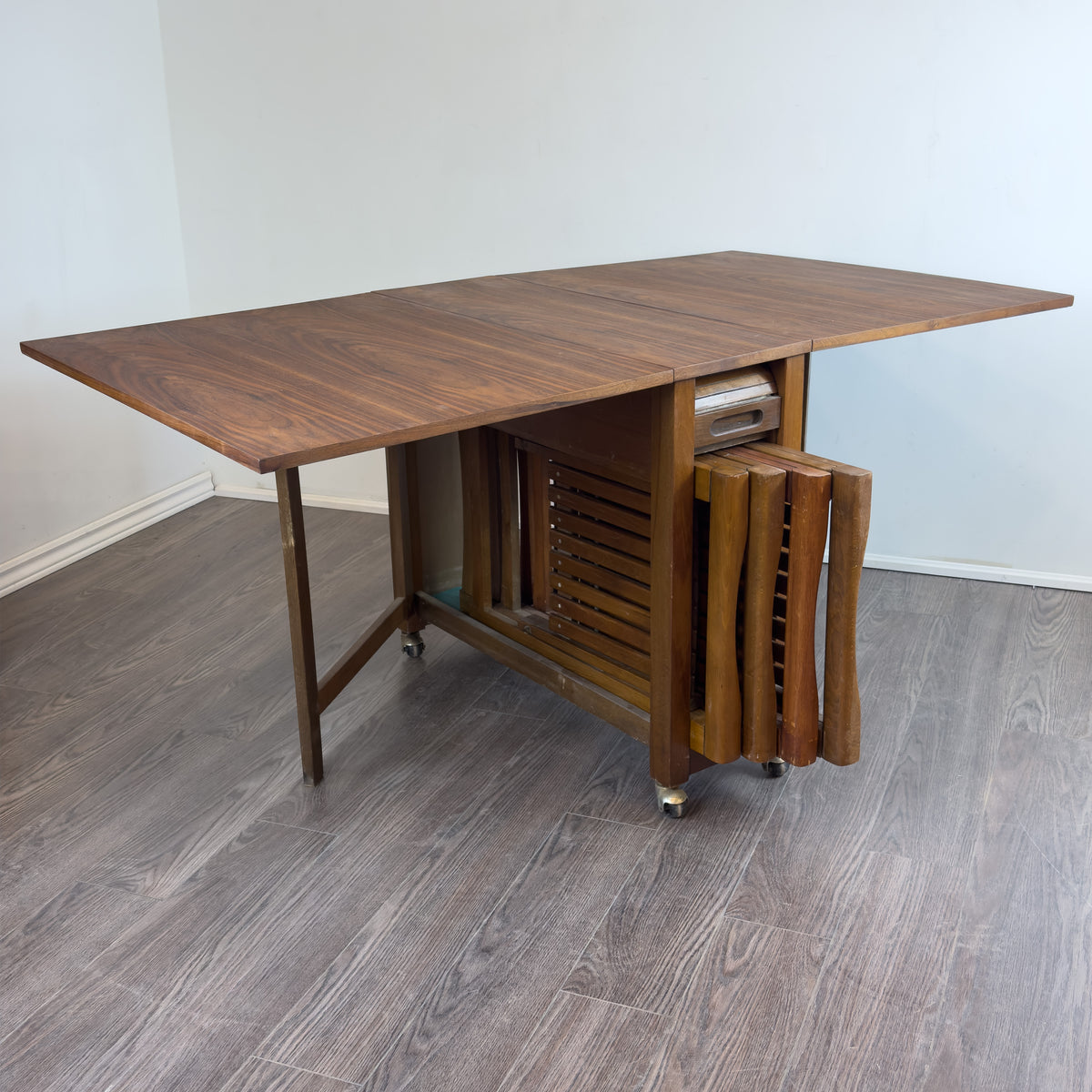 Walnut Folding Table and Chairs