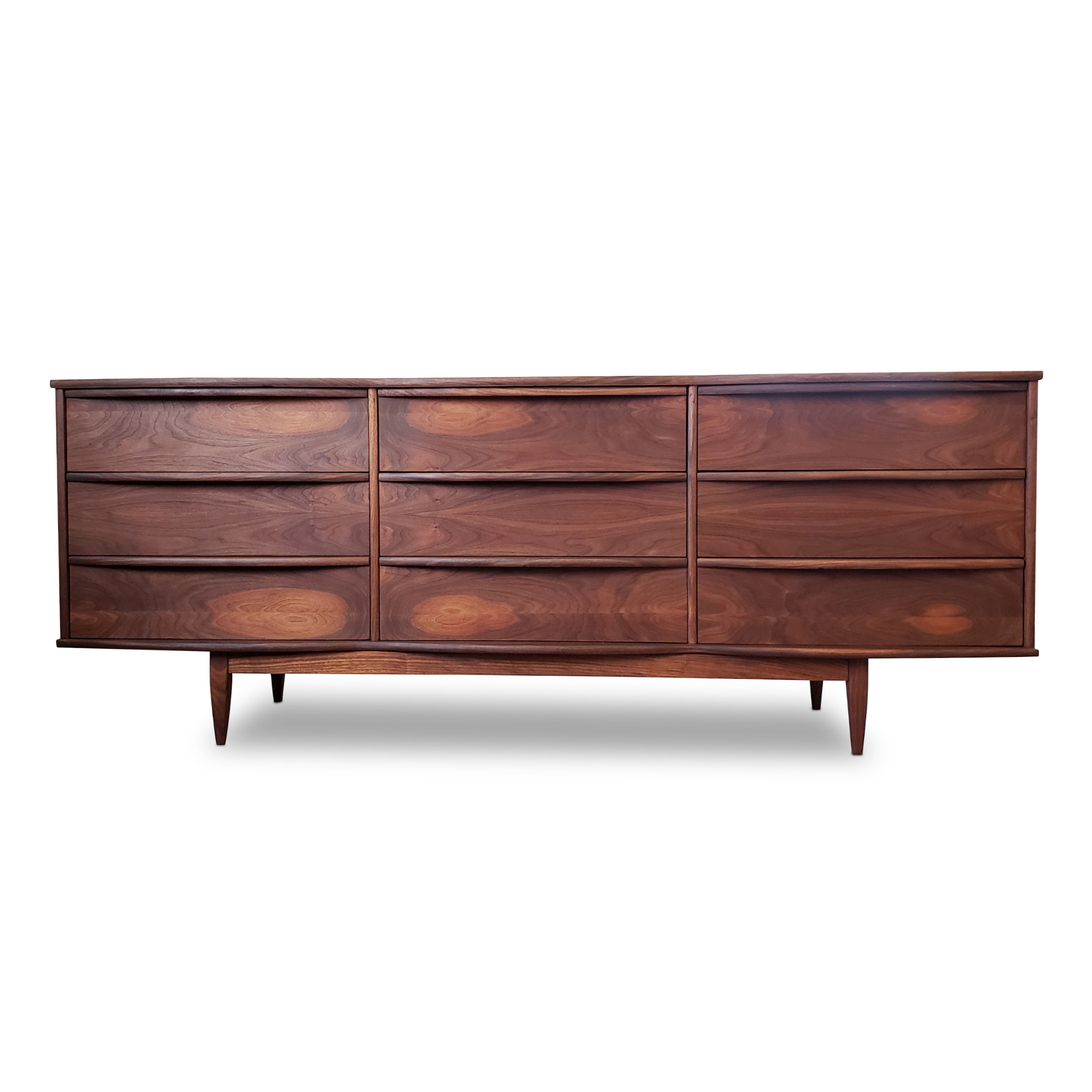 Mid Century Walnut Nine Drawer Dresser