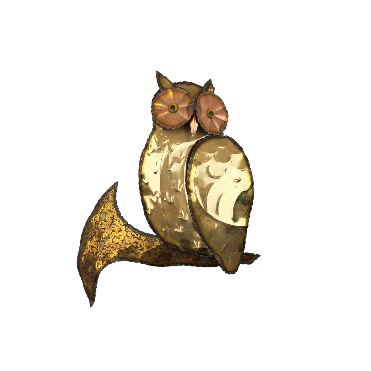 Vintage Perched Owl Brass Sculpture