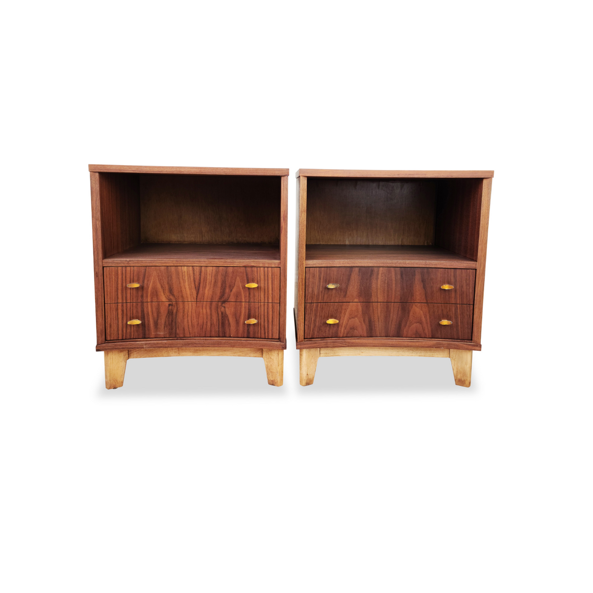 Pair of Walnut and Birch Nightstands