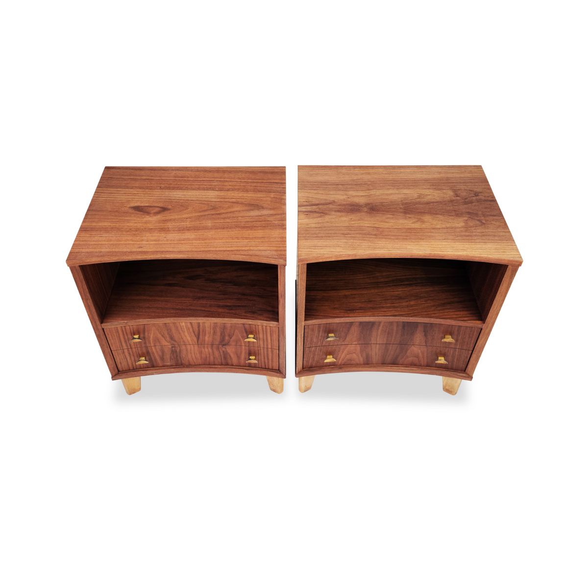 Pair of Walnut and Birch Nightstands