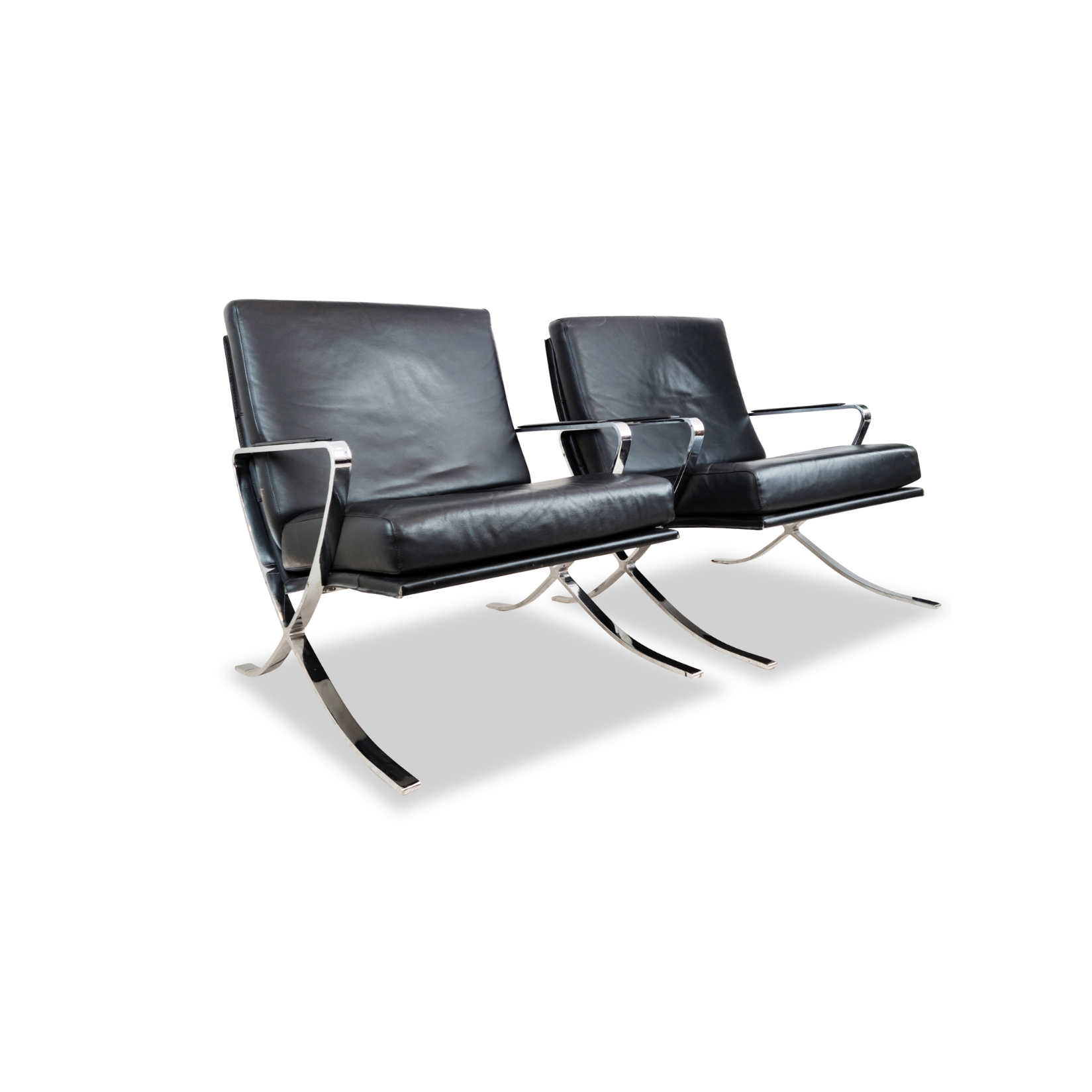 Pair of Vintage Chrome and Leather Lounge Chairs