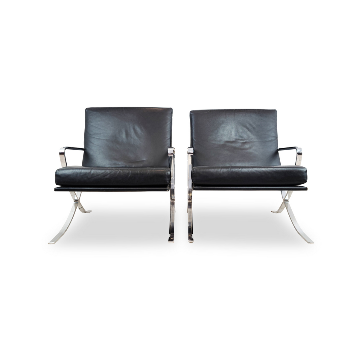Pair of Vintage Chrome and Leather Lounge Chairs