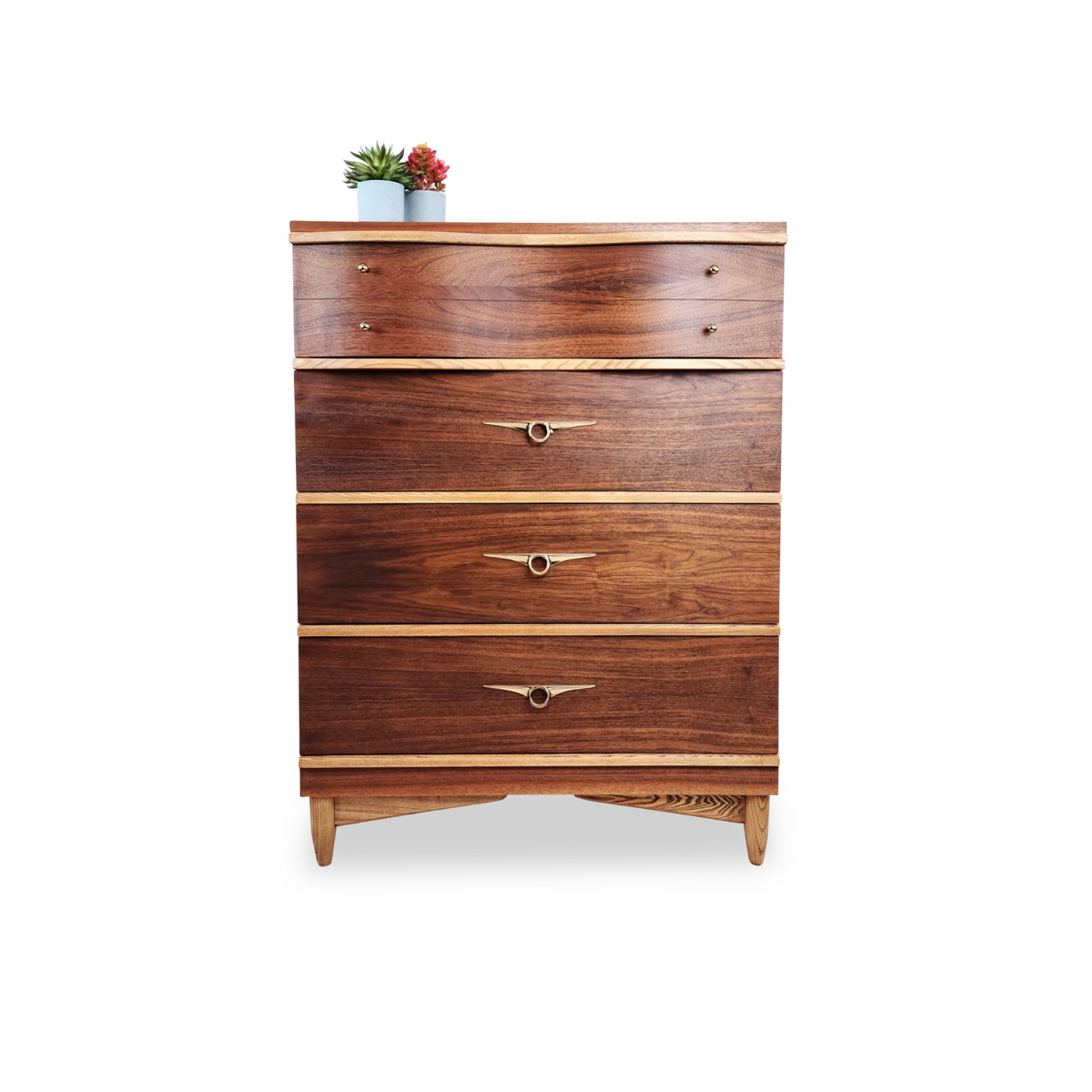 Walnut and Brass Highboy Dresser