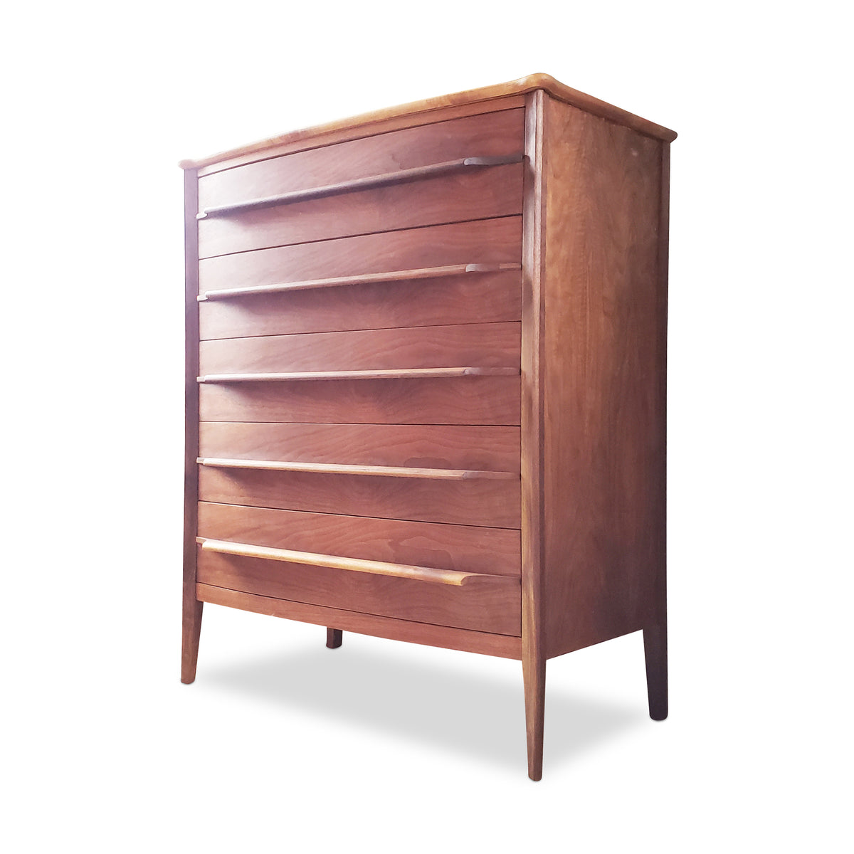 Vintage Walnut Highboy with Curved Drawers